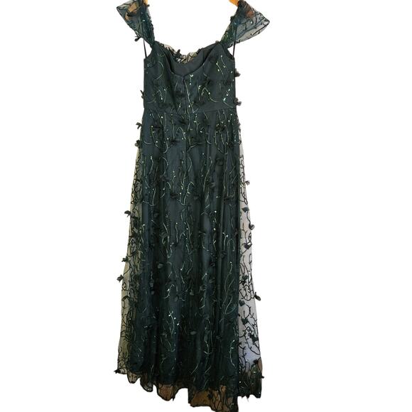 Dessy Collection Evergreen 3D Embroidered Off Shoulder Gown Size 2R NWT Fairy - Picture 2 of 9